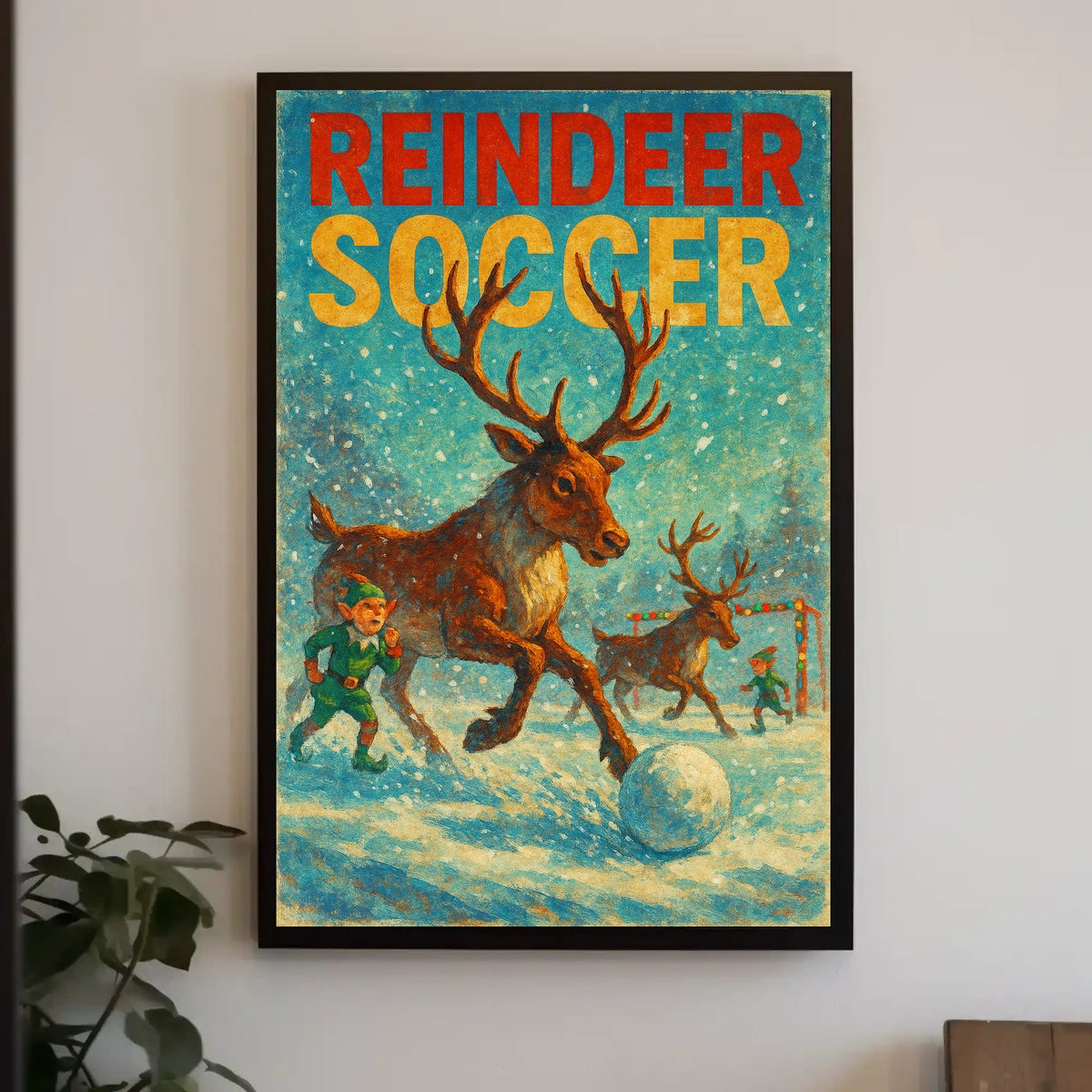 Reindeer Soccer Festive Winter Wonderland Poster