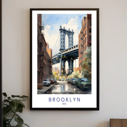 Brooklyn Bridge Watercolor Urban Cityscape Poster PosterGoat