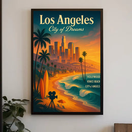 Los Angeles Dreamscape Vintage Poster: Urban & Coastal