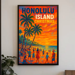 Honolulu Island Christmas Poster