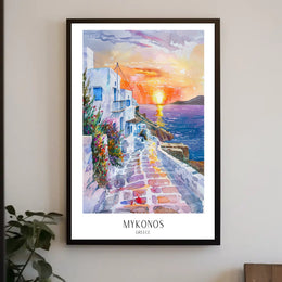 Mykonos Sunset Mediterranean Charm Travel Poster PosterGoat