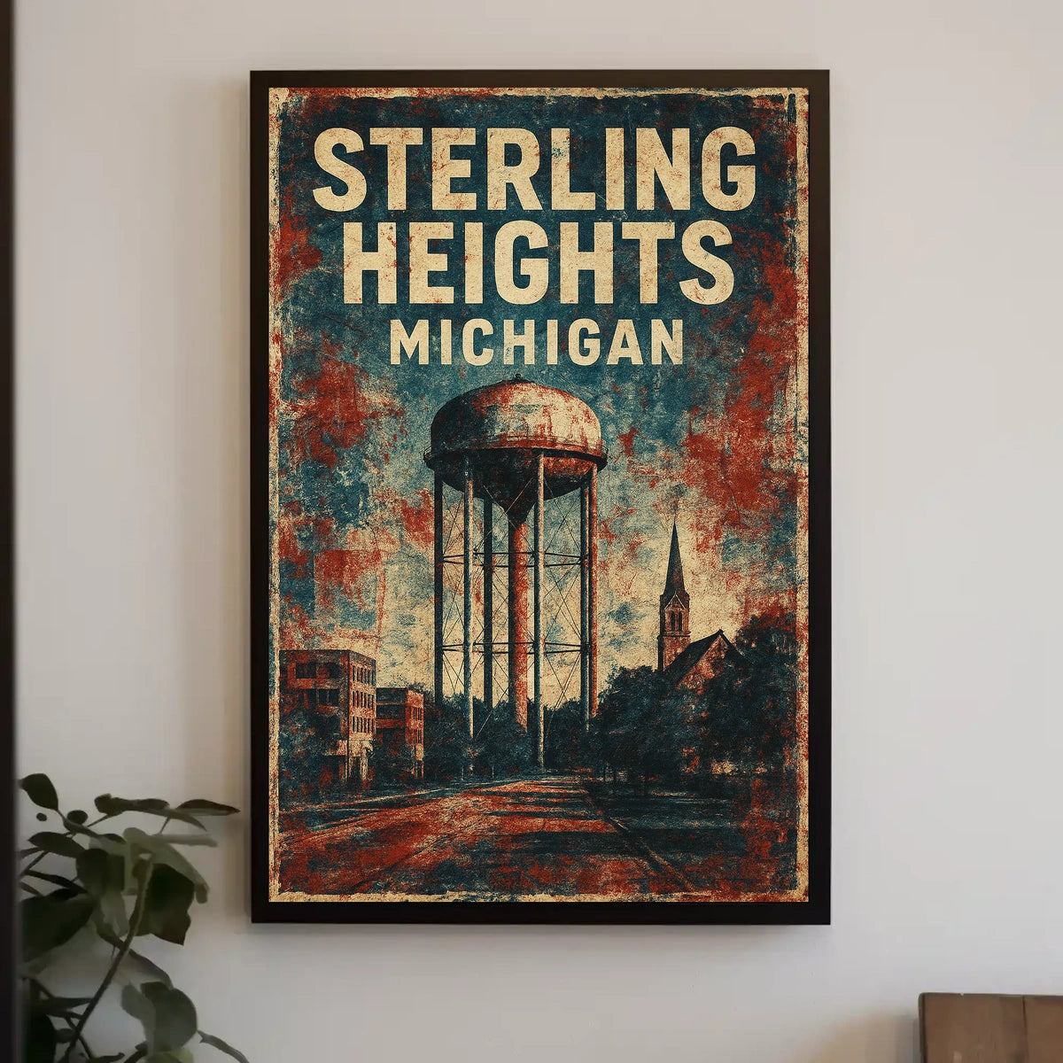 Vintage Sterling Heights Water Tower Retro Poster