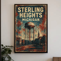 Vintage Sterling Heights Water Tower Retro Poster