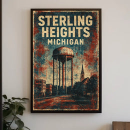 Vintage Sterling Heights Water Tower Retro Poster