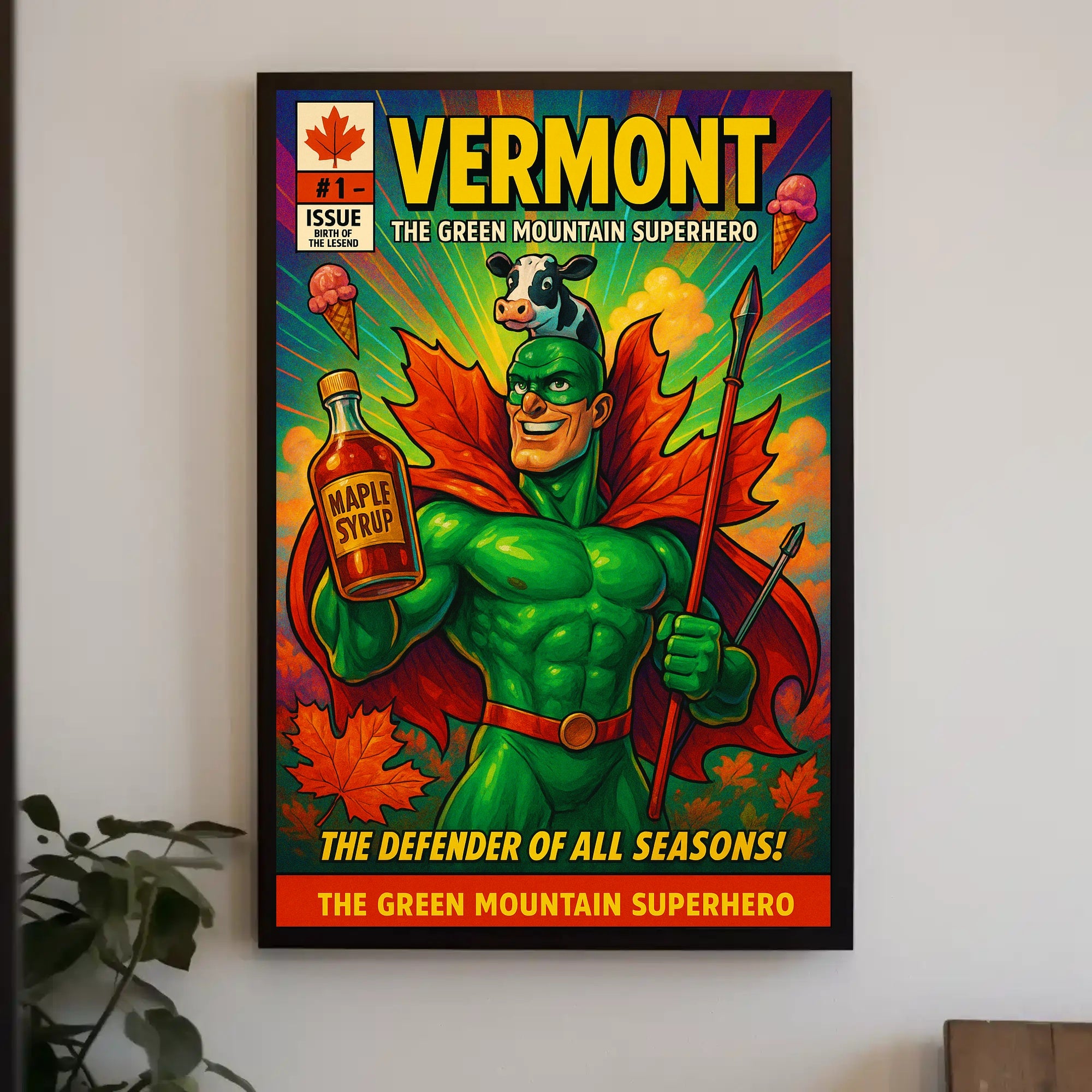 Vermont Retro Superhero Poster Wall Art Print