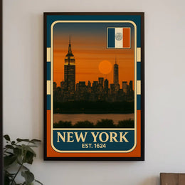 New York City Skyline Poster Vintage Wall Art