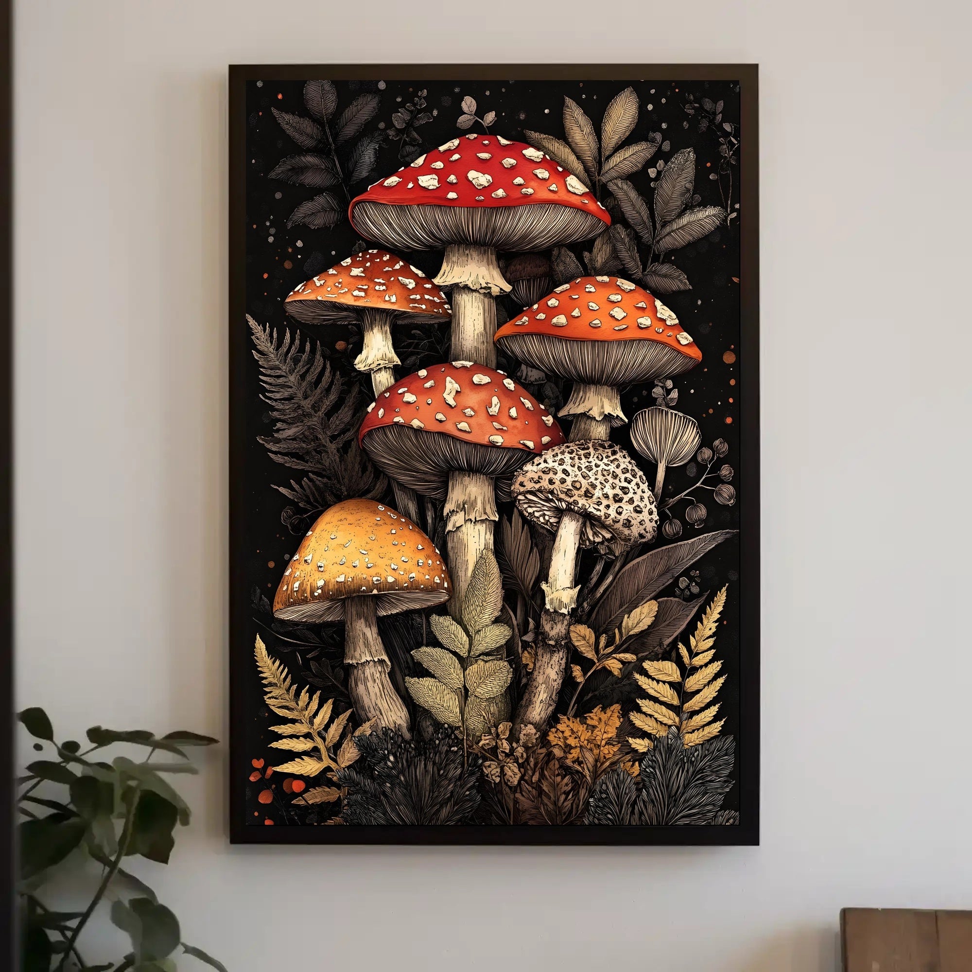 Enchanted Forest Fungi Art Print Wall Decor