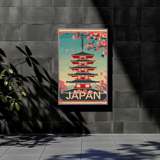 Japan Vintage Travel Poster - Cherry Blossoms