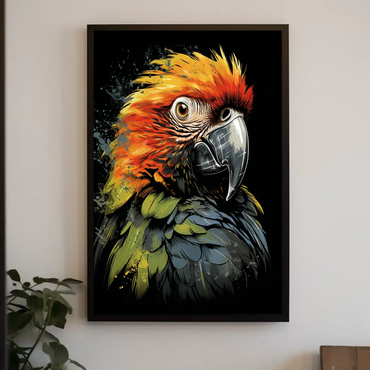 The poster features a striking, stylized illustration of a parrot. The bird is Travel Poster