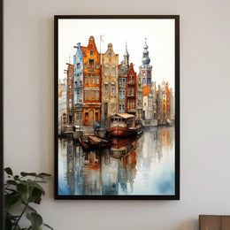 European Canal Cityscape Art Print Travel Poster
