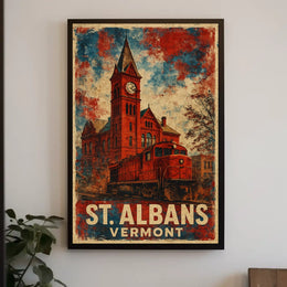 Timeless Vintage St Albans Clock Tower Travel Art Deco Retro 80s Collectors Edition Poster