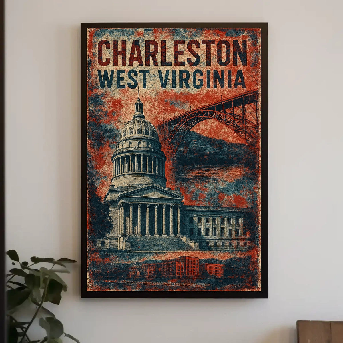 Charleston West Virginia Scenic Vintage Travel Wall Art Decor Souvenir Keepsake Poster