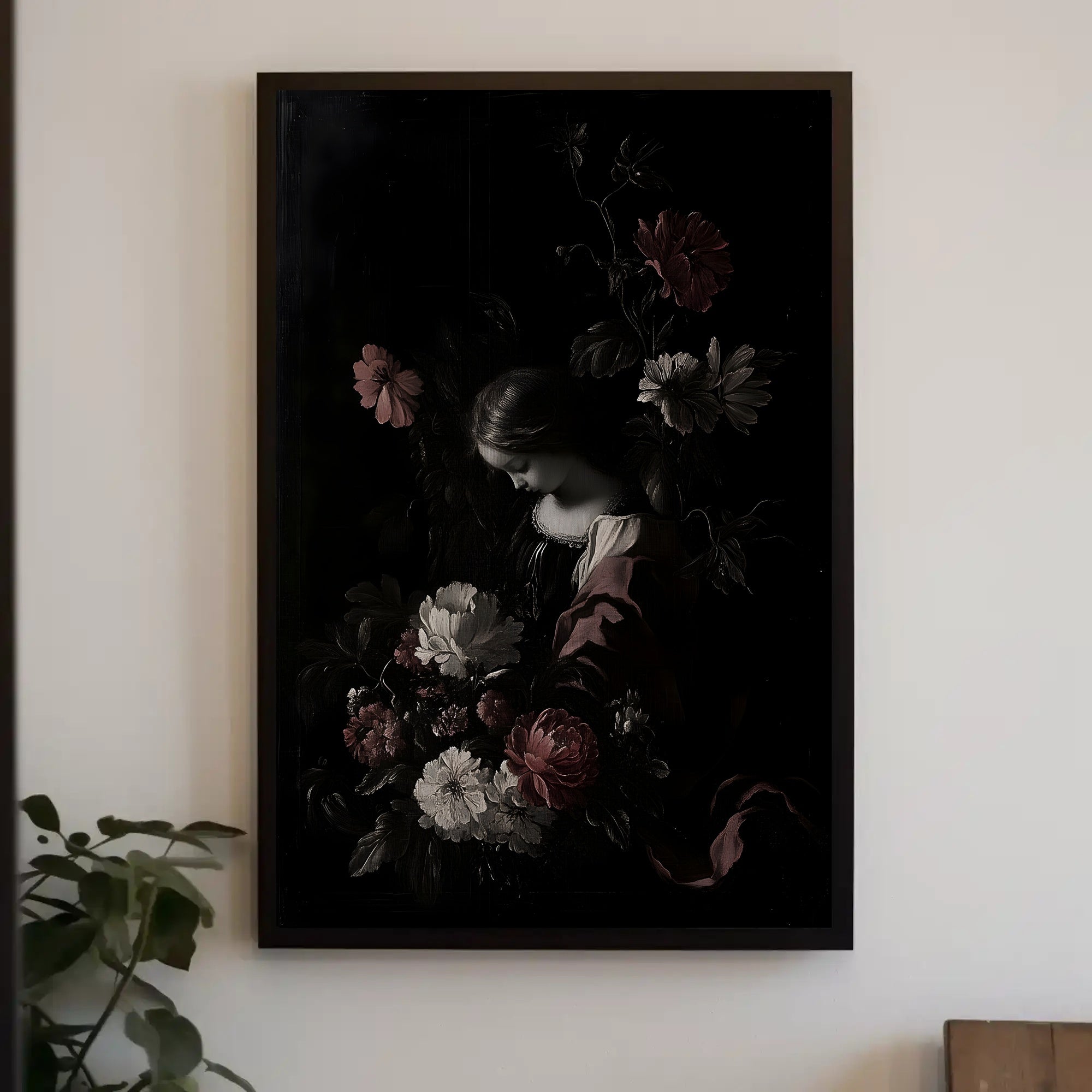 Serene Renaissance Woman Floral Artistry Poster PosterGoat