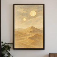 Twin Suns Over Desert Landscape Poster