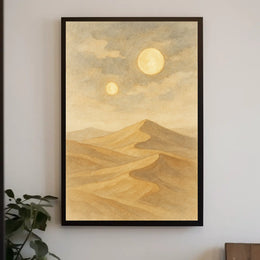 Twin Suns Over Desert Landscape Poster