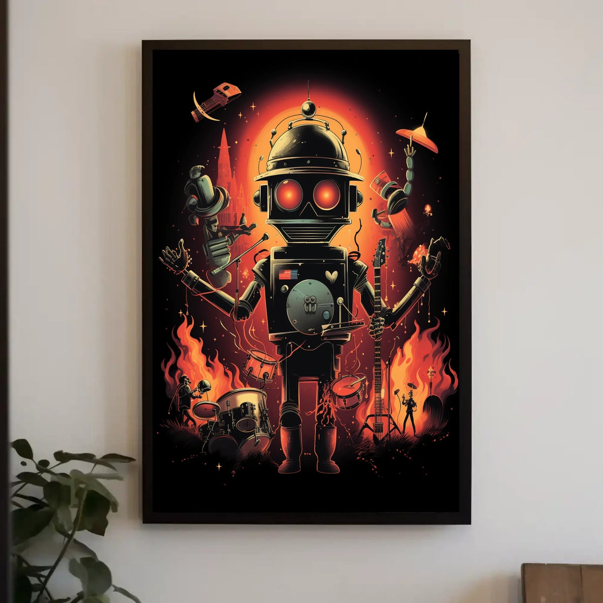 Robo Rock Revolution Poster Cyberpunk Synthesis Wall Art