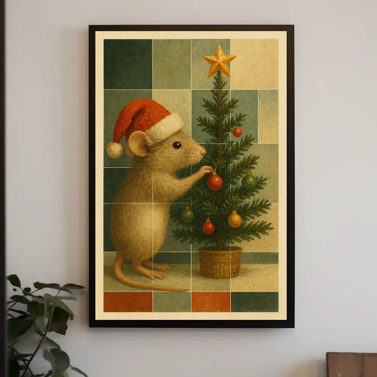 Festive Mouse And Christmas Tree Poster