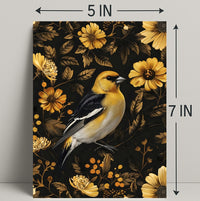 Elegant Yellow Bird Perched Among Flowers Animal Poster