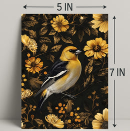 Elegant Yellow Bird Perched Among Flowers Animal Poster