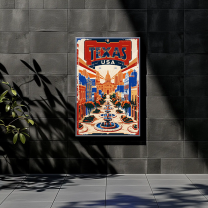 Texas USA Capitol Avenue Vintage Travel Poster