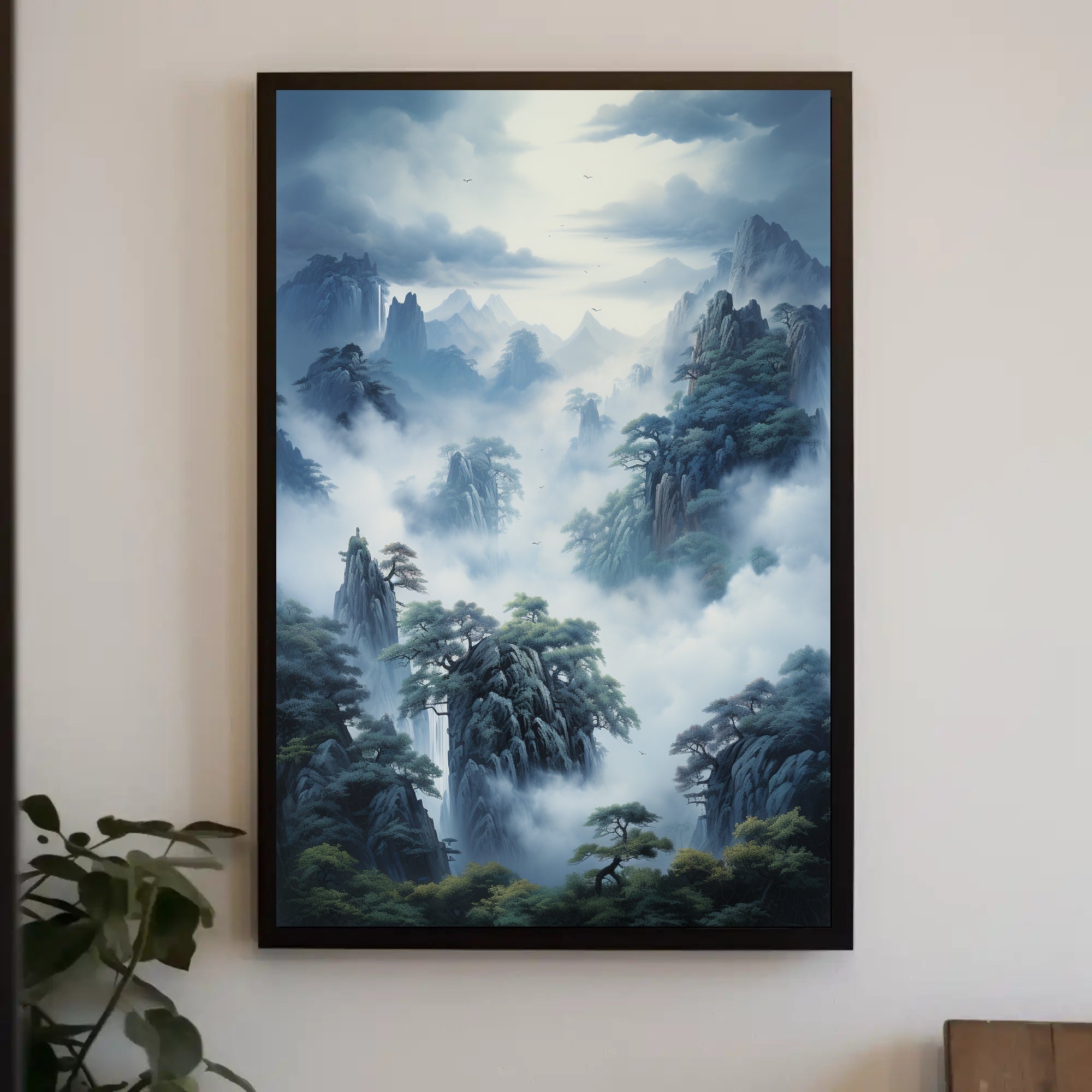 Misty Mountain Tranquility: East Asian Artistic Poster