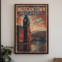 Morgantown Clock Tower River Art Deco Collectors Poster