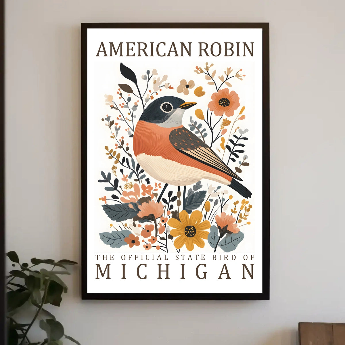 American Robin Michigan State Bird Art Poster
