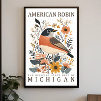 American Robin Michigan State Bird Art Poster