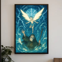 Winged Guardian in Ethereal Blue Fantasy or Mythology Poster
