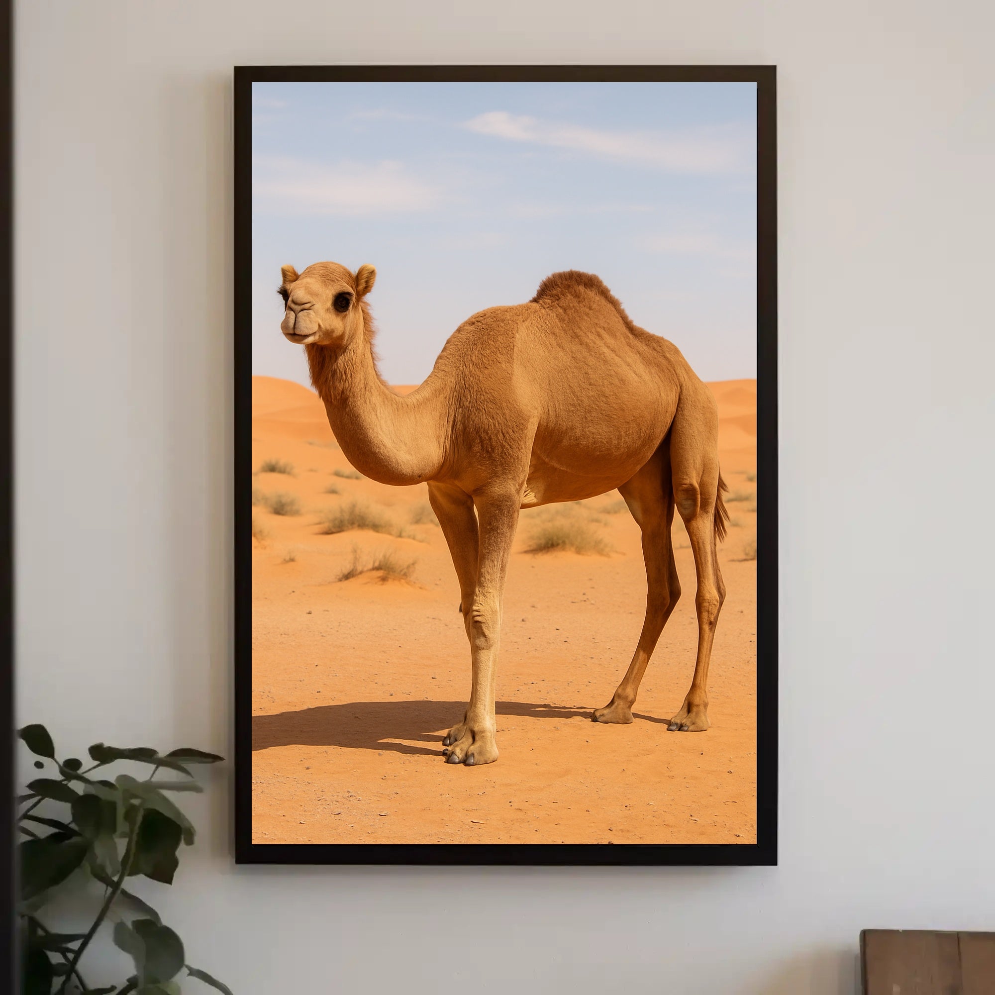 Serene Camel in Tranquil Desert Landscape Animal Poster