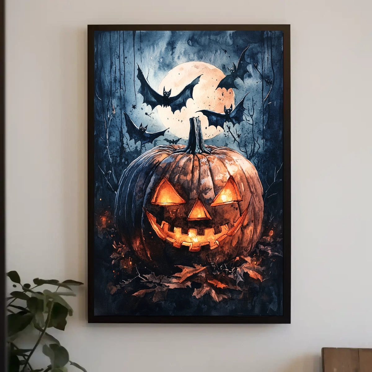 Halloween Night Jack-o'-Lantern and Bats Cultural Poster