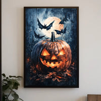 Halloween Night Jack-o'-Lantern and Bats Cultural Poster
