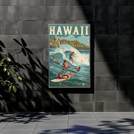 Vintage Poster Hawaii Surfing