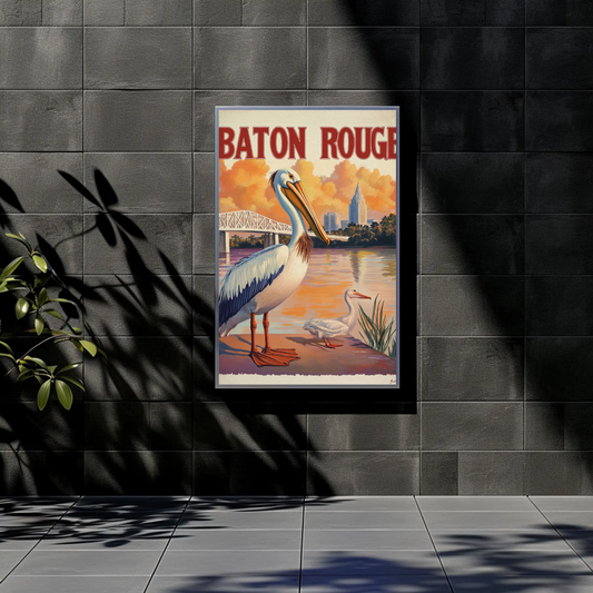 Vintage Travel Poster - Baton Rouge River Evening