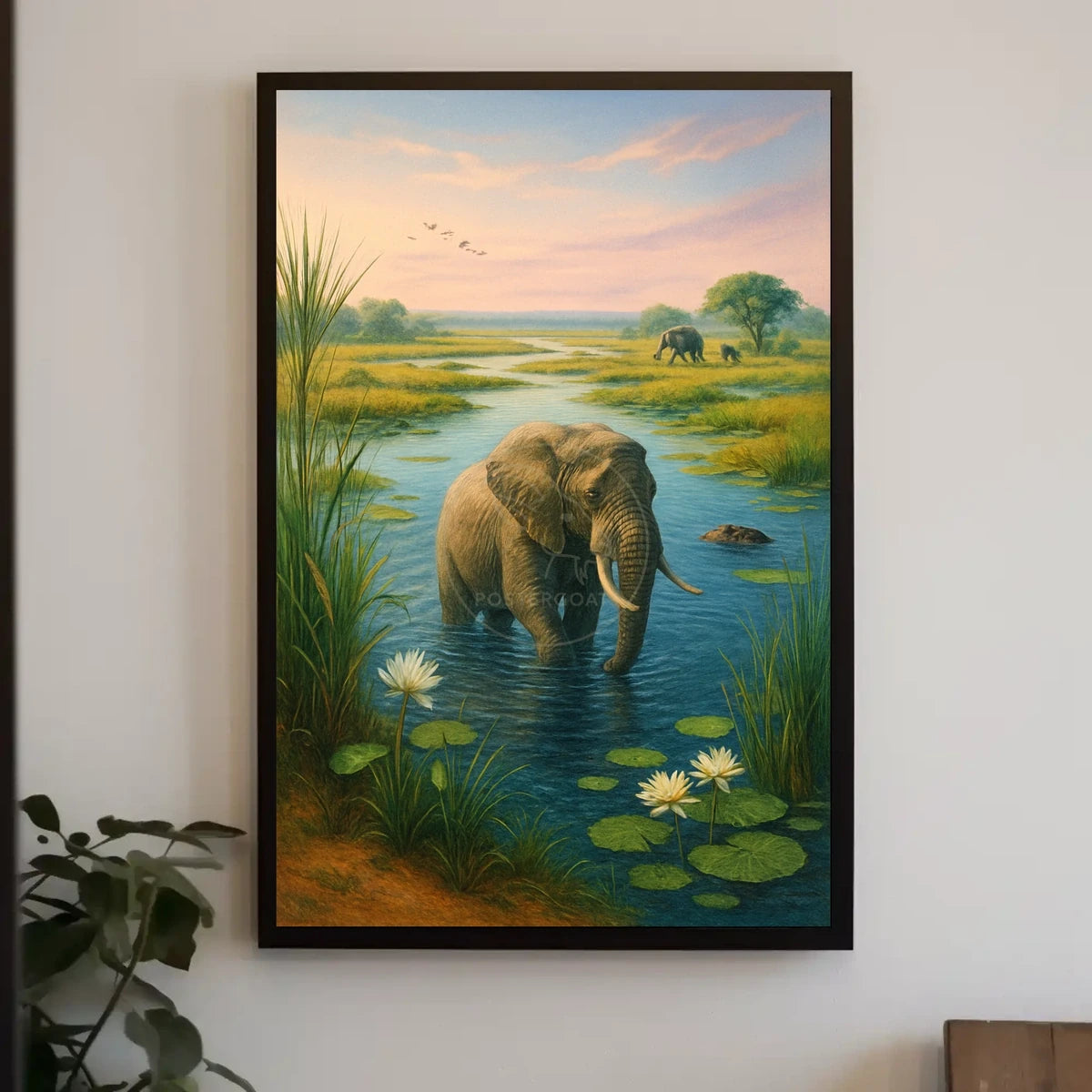 Majestic Elephant Bathing in African Savanna Animal Poster