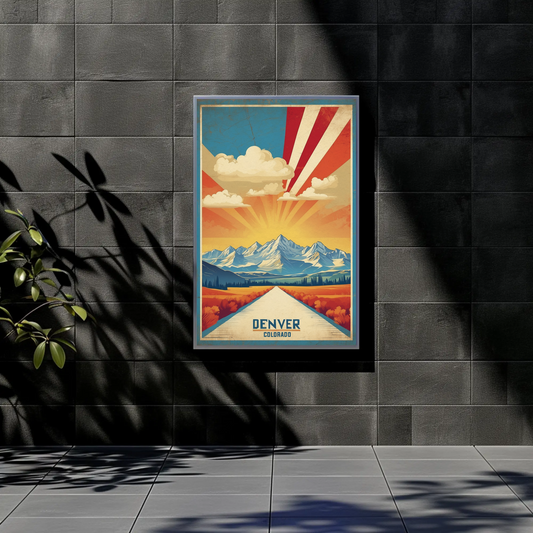 Denver Colorado Mountain Sunrise Vintage Travel Poster
