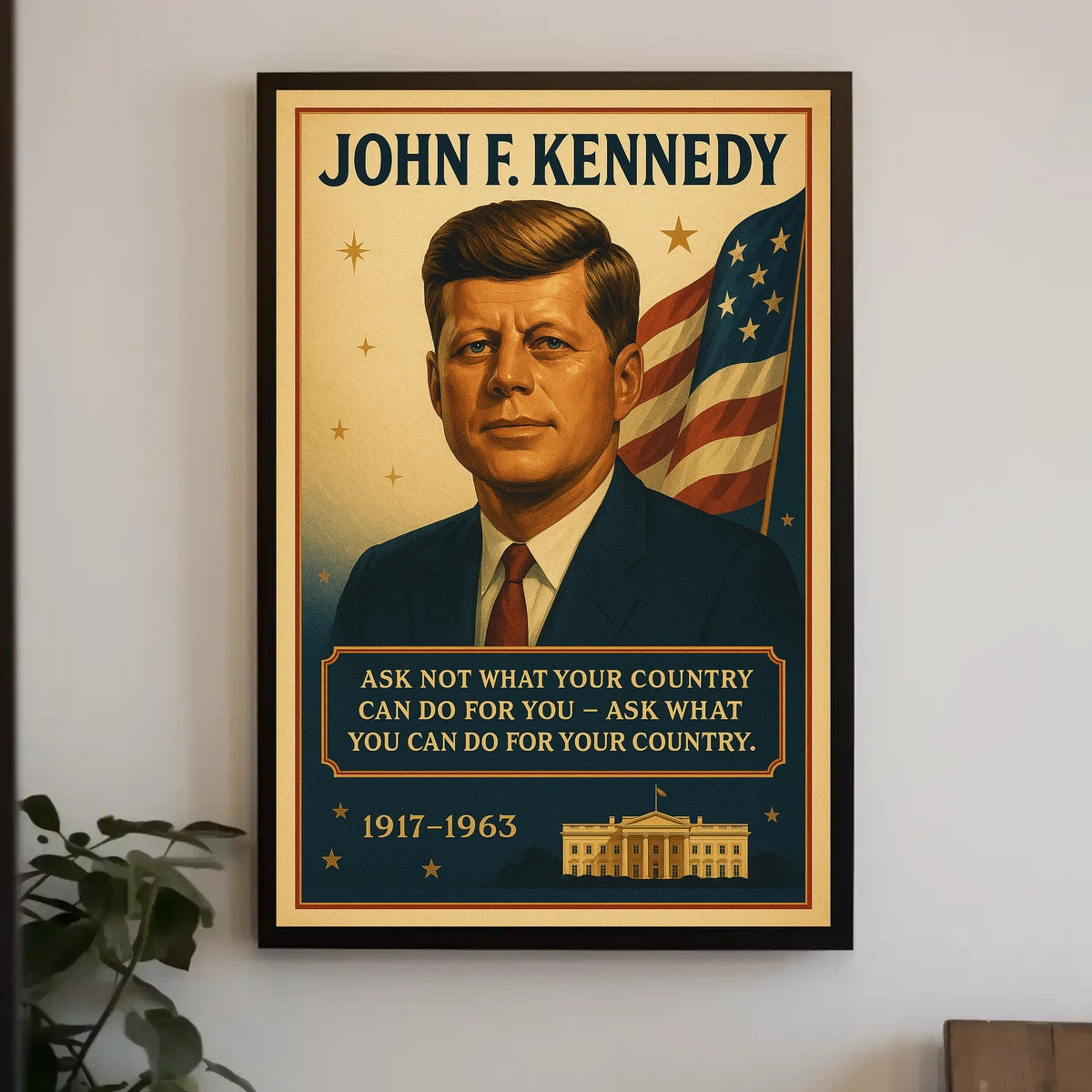 JFK Patriotic Vintage Poster with Inspirational Quote