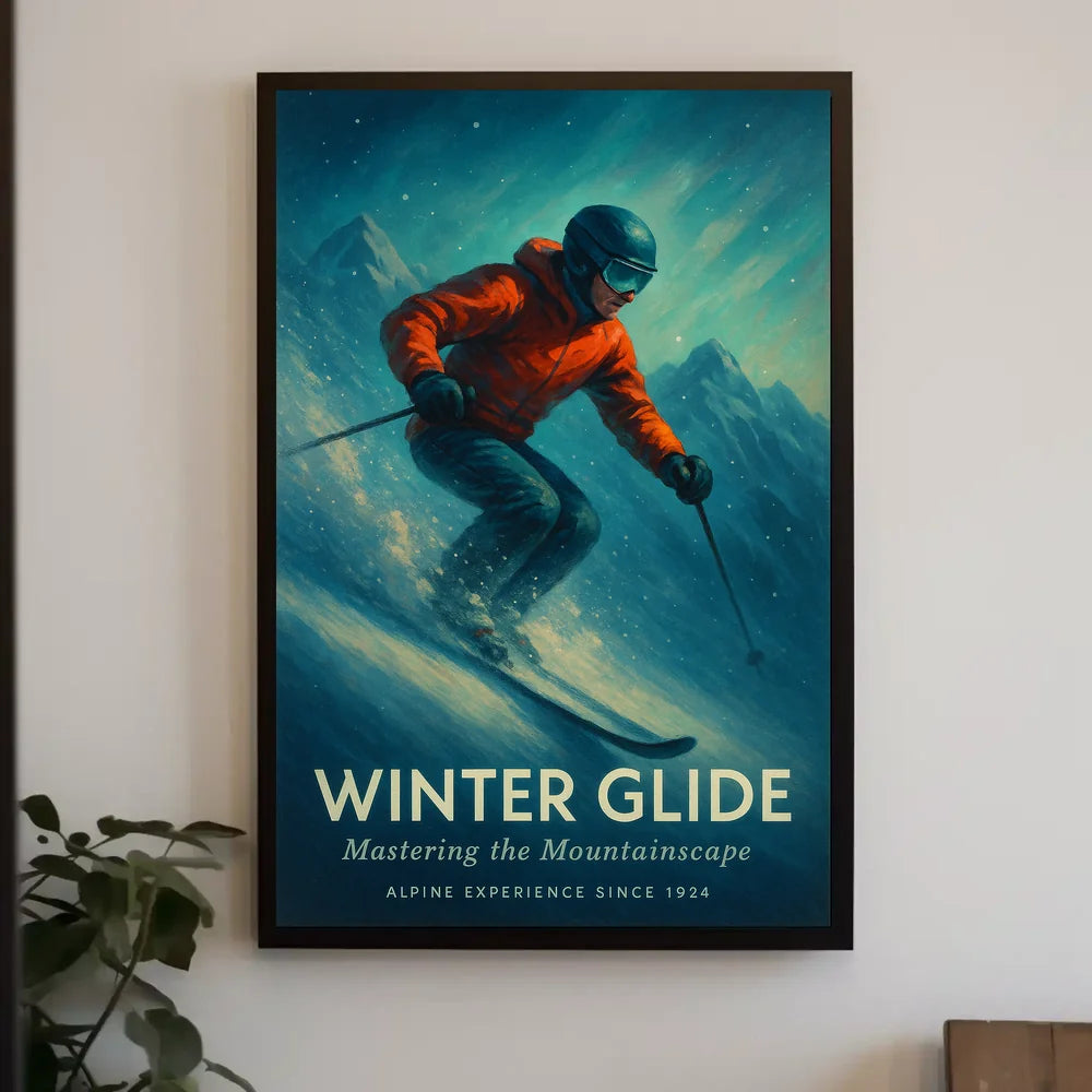 WINTER GLIDE Vintage Alpine Skiing Sports Poster PosterGoat