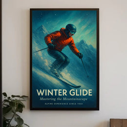 WINTER GLIDE Vintage Alpine Skiing Sports Poster PosterGoat