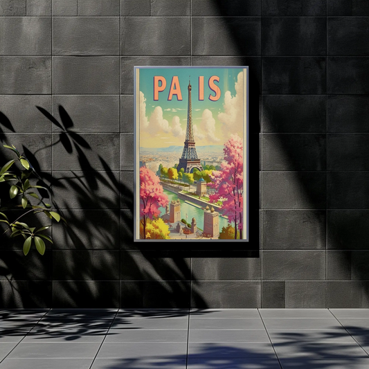 Springtime Paris Eiffel Tower Vintage Travel Poster