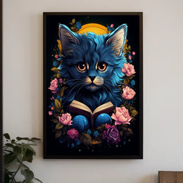 Mystical Blue Cat Fantasy Art Poster Adventure