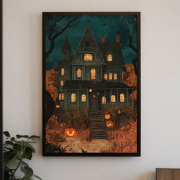 Spooky House Halloween Haunted Jack-o-lanterns Night Poster