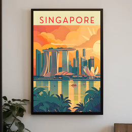 Stylized Marina Bay Singapore Artistic Travel Poster