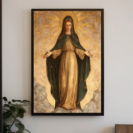 Religious Iconography Poster: Virgin Mary in Golden Aura