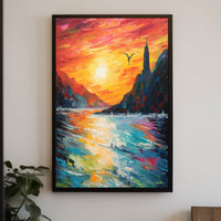 Serene Sunset Seascape: Impressionistic Artistic Poster