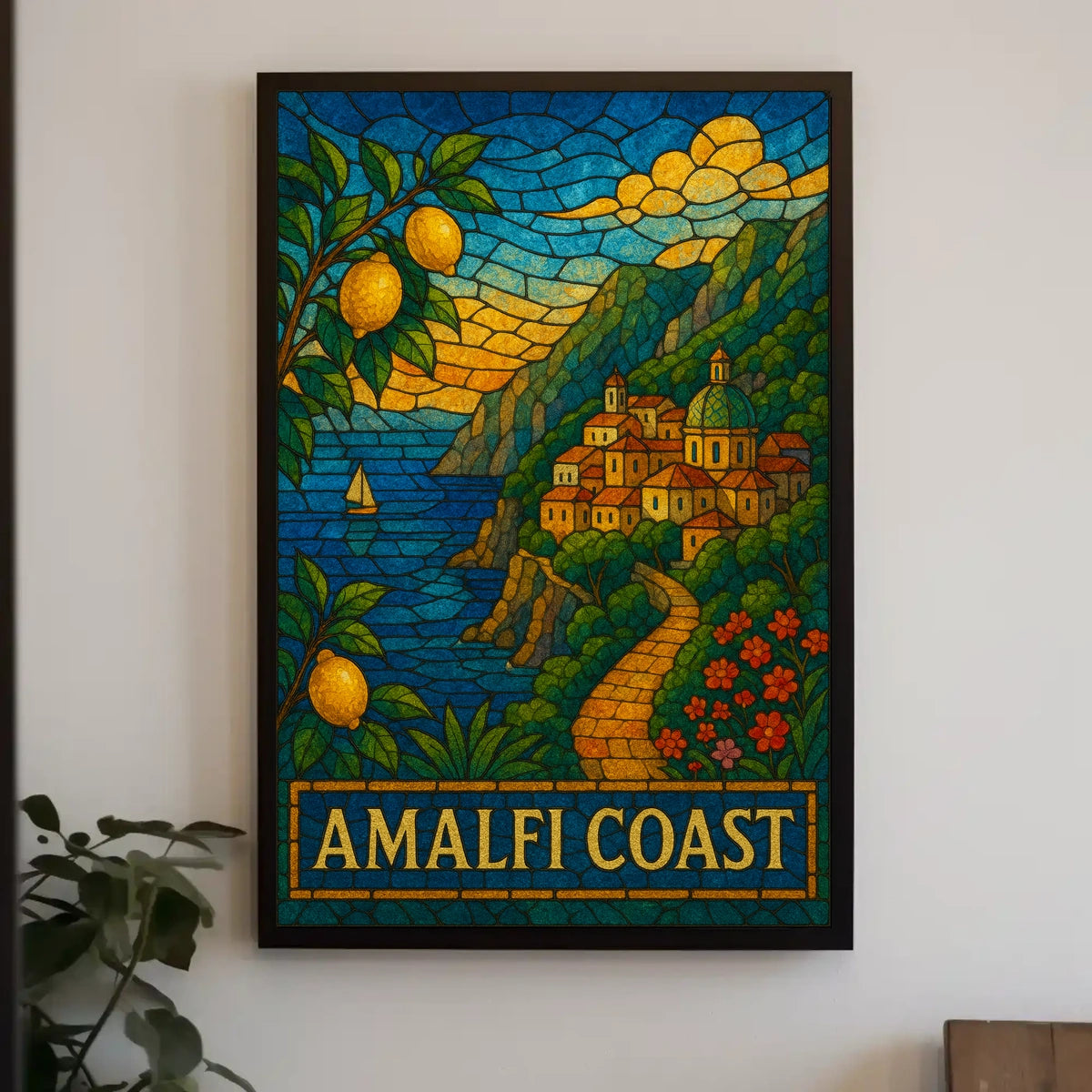 Amalfi Coast Stained Glass Art Poster