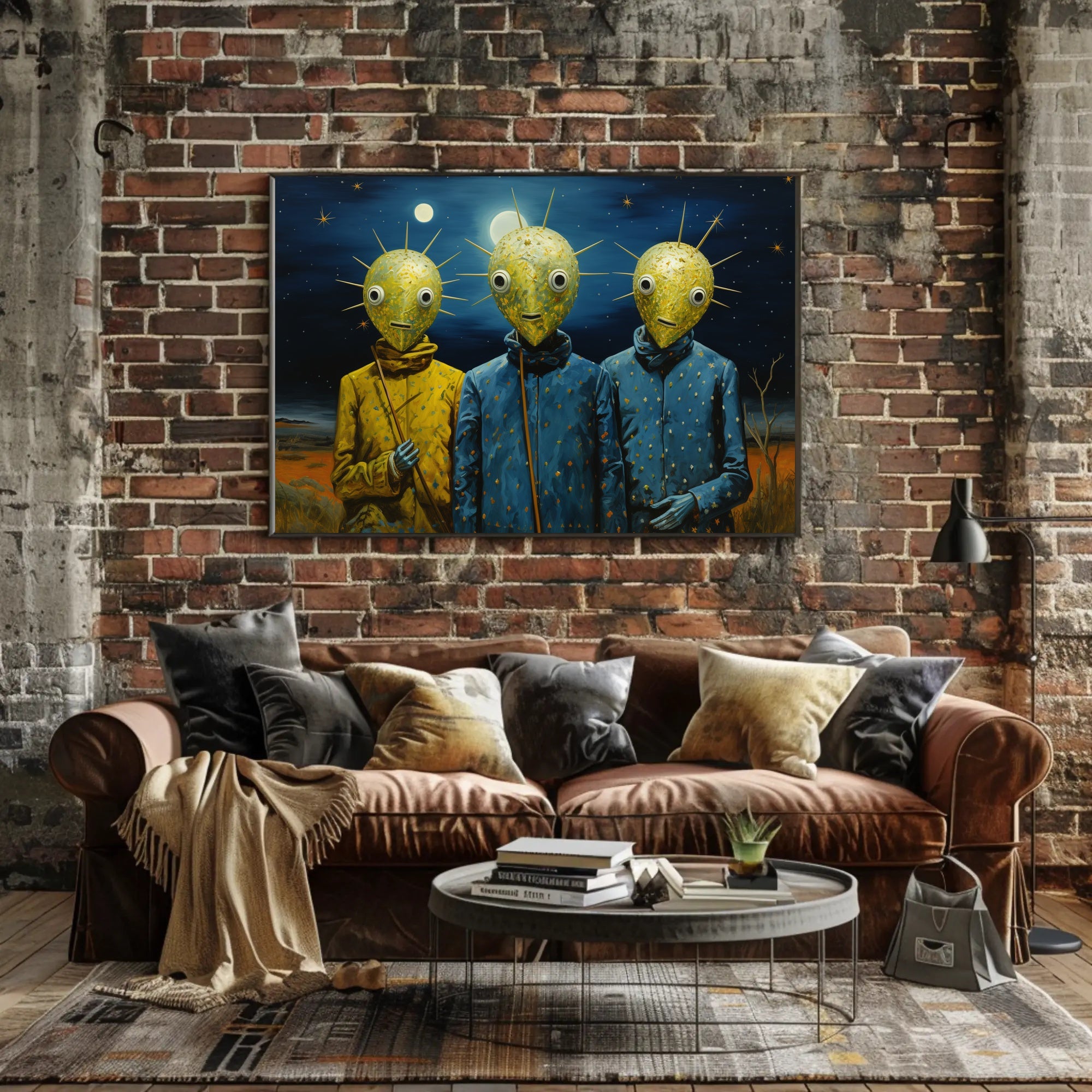 Surreal Nightscape Humanoids Artistic Poster