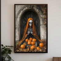 Skeleton Figure with Pumpkins Halloween Autumn Poster