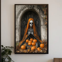 Skeleton Figure with Pumpkins Halloween Autumn Poster