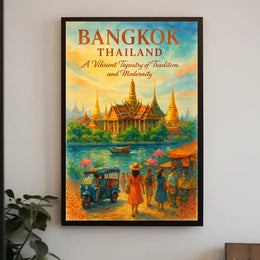Bangkok Temple Adventure: Vibrant Travel Art Poster